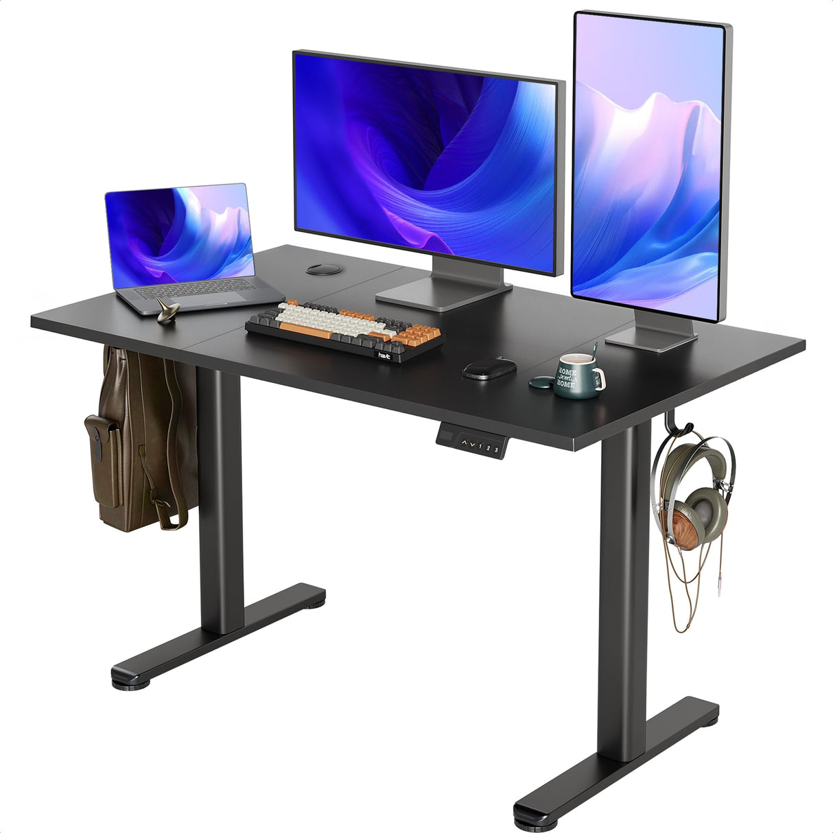 INNOVAR Electric Standing Desk, Adjustable Height Stand up Desks, 48 x 24 Inches Sit Stand up Desk for Home Office Computing, 3-Preset Memory Height Ergonomic Rising Desks, Black INNOVAR