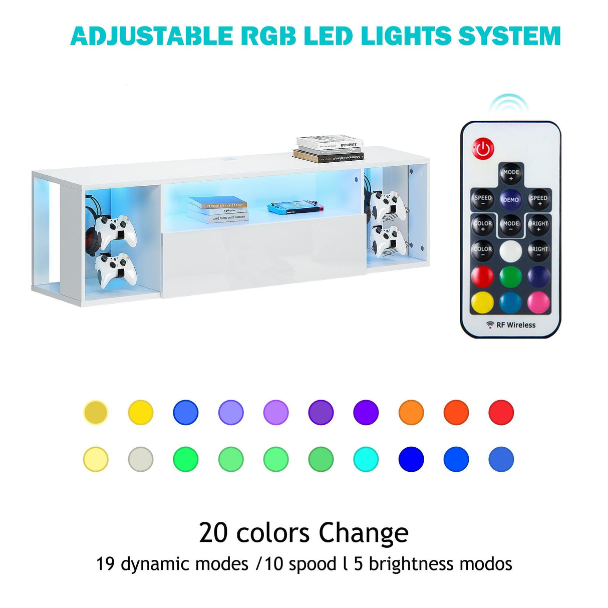 sogesfurniture 55'' Floating TV Stand Wall Mounted with Lights, Floating Entertainment Center with Lights, Modern Media Console with Storage, Wall Mounted LED TV Stand for Living Room sogesfurniture