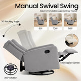 360 Swivel Rocker Recliner Chair for Adults, Nursery Chair for Small Spaces Living Room, Upholstered Fabric Glider Recliner, Pigeon Grey RESTREAL