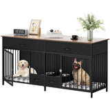 YITAHOME Double Dog Kennel Furniture TV Stand，Indoor Dog Crate Furniture Large Breed with Storage&Dog Feeder, 74.8" Inch Wooden Decorative Dog Kennel YITAHOME