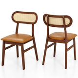 Giantex Wooden Dining Chairs Set of 2, PU Leather Upholstered Kitchen Chairs w/Breathable Mesh Cane Backrest, Rubber Wood Frame, Padded Seat, Farmhouse Armless Side Chairs for Dining Room, Coffee Giantex