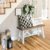 Wnutrees 30" Farmhouse Wood Bench, Rustic Solid Wood Entryway Bench Seat with Double X-Structure for Dining Room, Living Room, Hallway, Structural Stability, White Wnutrees