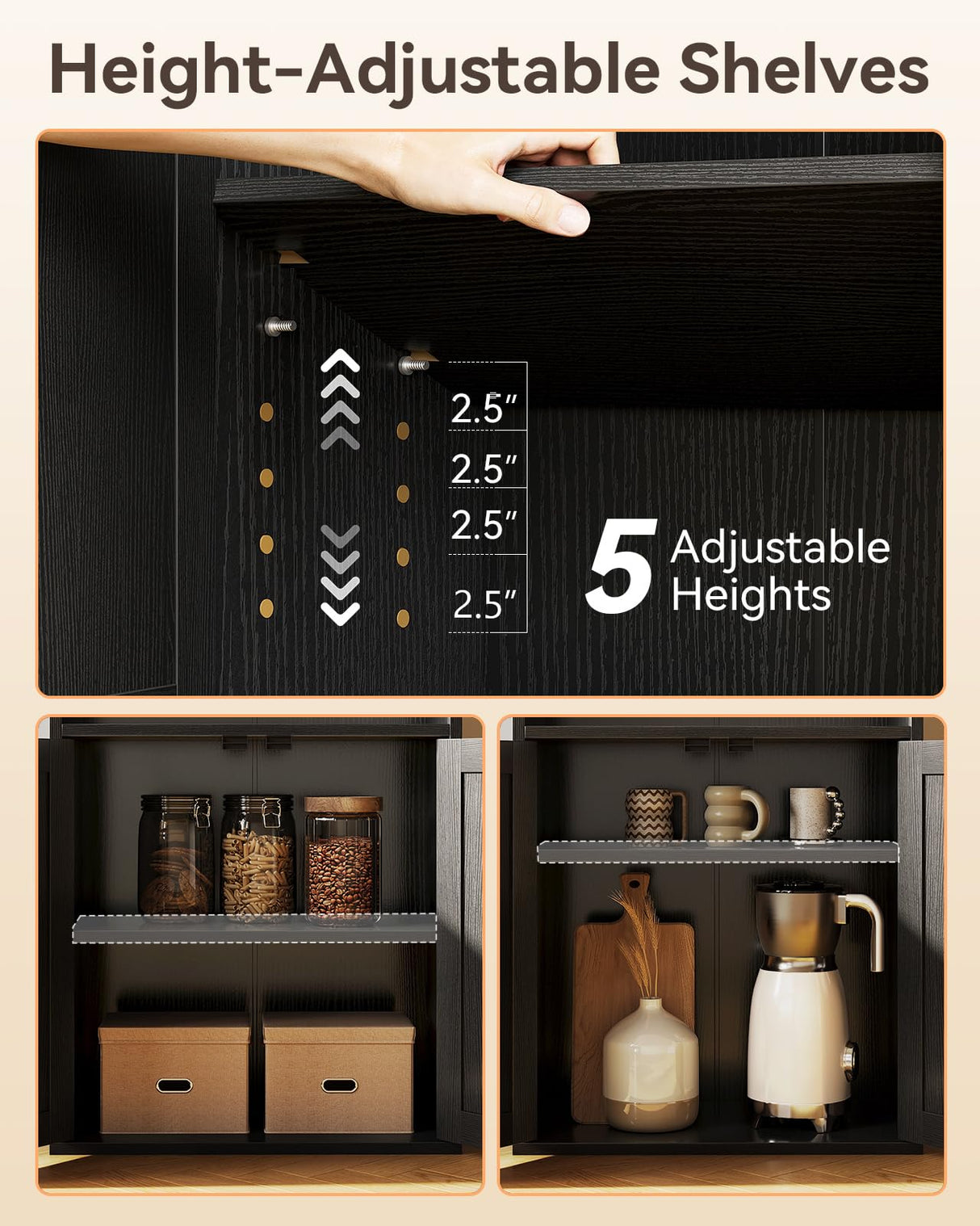 Casaottima Bookshelf and Bookcase with Doors, Floor Standing 6-Tier Shelf Display Storage Shelves, Tall Bookcases for Home Office, Living Room, Black Casaottima