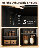 Casaottima Bookshelf and Bookcase with Doors, Floor Standing 6-Tier Shelf Display Storage Shelves, Tall Bookcases for Home Office, Living Room, Black Casaottima