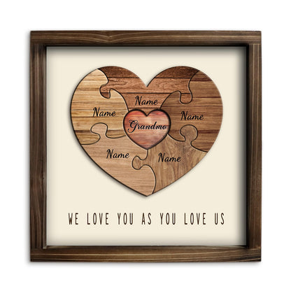 Kas Home Personalized Wooden Heart Name Puzzle Sign, Custom Family Name Puzzle with 1-8 Names Engraved Text Gift Desktop Ornament for Father's Day - WoodArtSupply