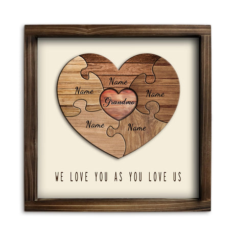 Kas Home Personalized Wooden Heart Name Puzzle Sign, Custom Family Name Puzzle with 1-8 Names Engraved Text Gift Desktop Ornament for Father's Day Kas Home