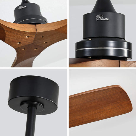 Sofucor Walnut Ceiling Fan, Solid Wood 3 Blade Ceiling Fans, Wood Ceiling Fan No Light, 52'' Ceiling Fan Without Light for Living Room & Covered Outdoor, Brown Sofucor