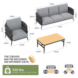 Jocoevol Outdoor Patio Furniture Set 6-Piece, Outdoor 5-Seat Sofa with Coffee Table, Waterproof Thick Cushion Patio Conversation Set, All Weather Outdoor Couch Set for Deck, Lawn, Balcony, Porch Jocoevol