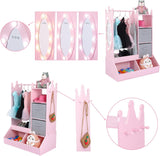 IDEALHOUSE Kids Dress Up Storage with Mirror, Pink Wardrobe Closet & Dresser with Mirror, Costume Organizer with Shelves and Jewelry Cabinet — Ideal Kids Dressers for Bedroom, Gift for Girls IDEALHOUSE