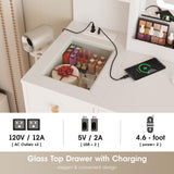 Vabches Vanity Desk with Lights, Makeup Vanity Table with Charging Station, 44.9in Big Vanity Set with 5 Drawers & Lots Storage Space, White Vabches