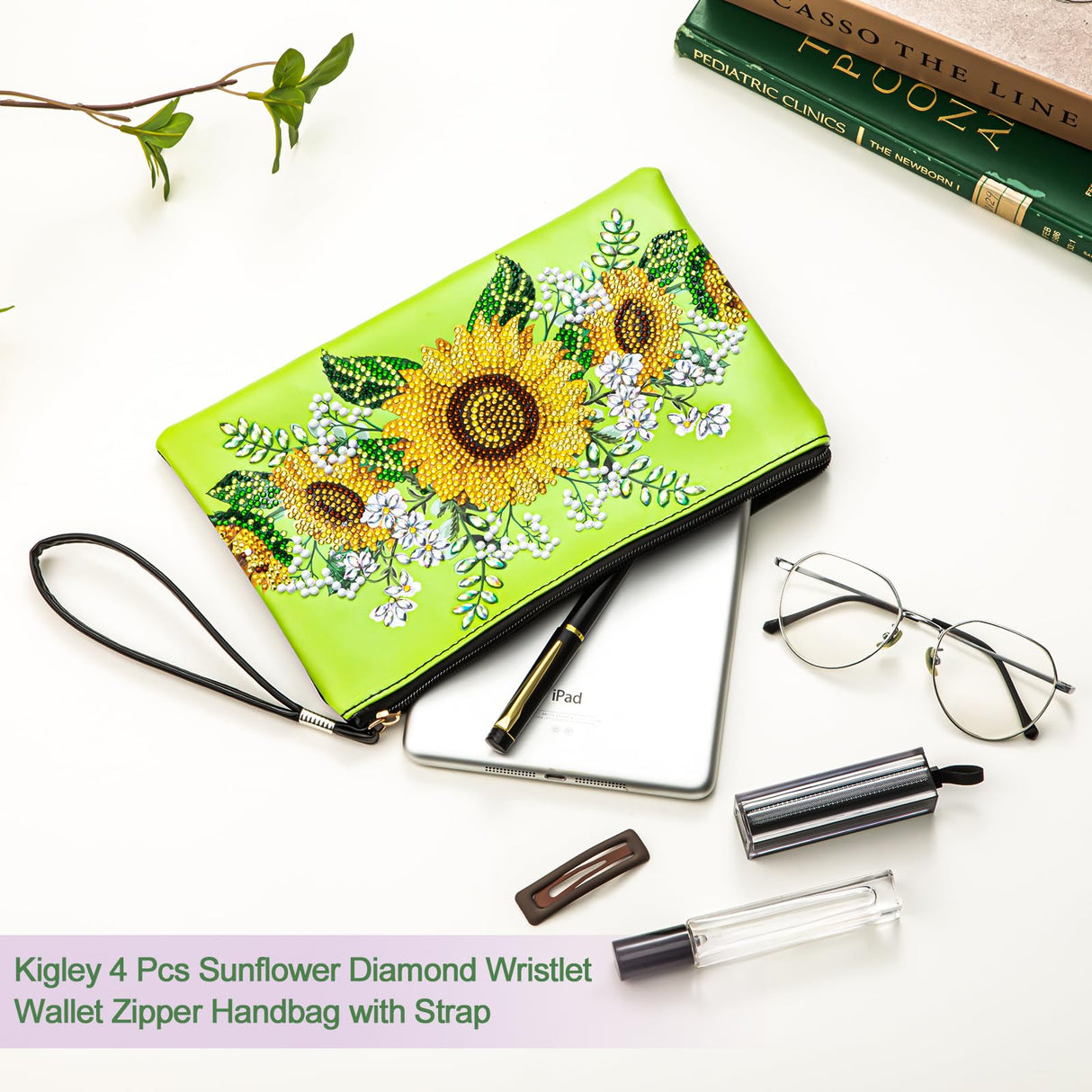 Kigley 4 Pcs Diamond Art Purse Sunflower Diamond Painting Bags and Purses Coin Purse Kits for Adults 5D DIY Summer Wristlet Handbag Makeup Bag with Zipper for Graduation Birthday Gift Kigley