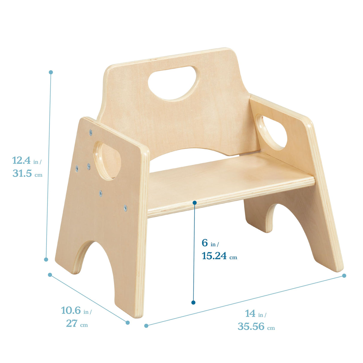 ECR4Kids Stackable Wooden Toddler Chair, 6in, Kids Furniture, Natural, 2-Pack ECR4Kids
