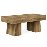 LITTLE TREE Farmhouse Coffee Table, 47 Inches Wooden Rectangular Accent Center Tables with Thick Base, Modern Low Cocktail Tea Furniture for Living Room (Rustic Brown) LITTLE TREE
