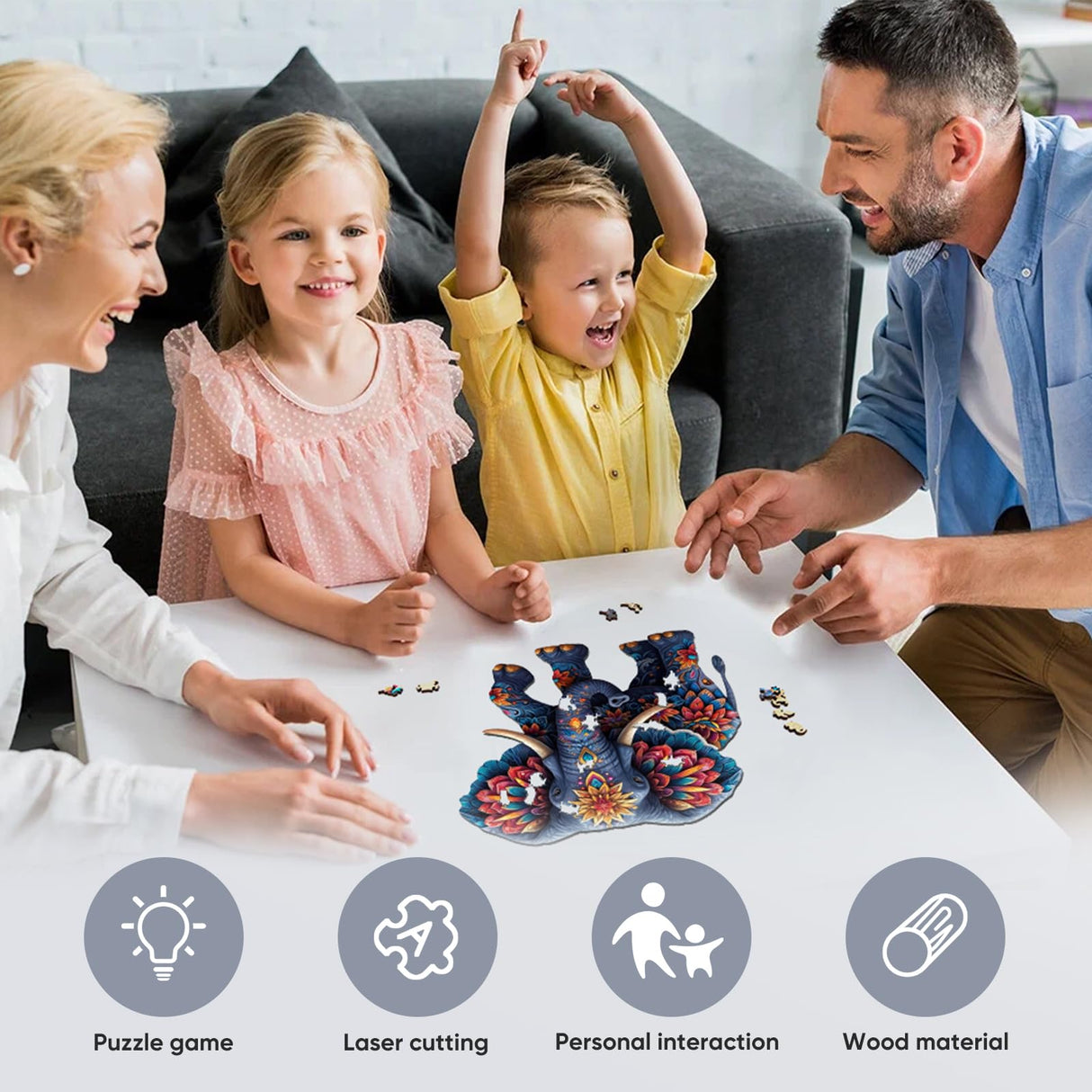 delobil Elephant Wooden Puzzles for Adults, Jigsaw Puzzles 500 Pieces, Unique Shape Puzzles with Wooden Box, 16.7" x 16.1" Royal Size Family Game Gift, Fun Challenging Puzzles for Adults and Kids delobil