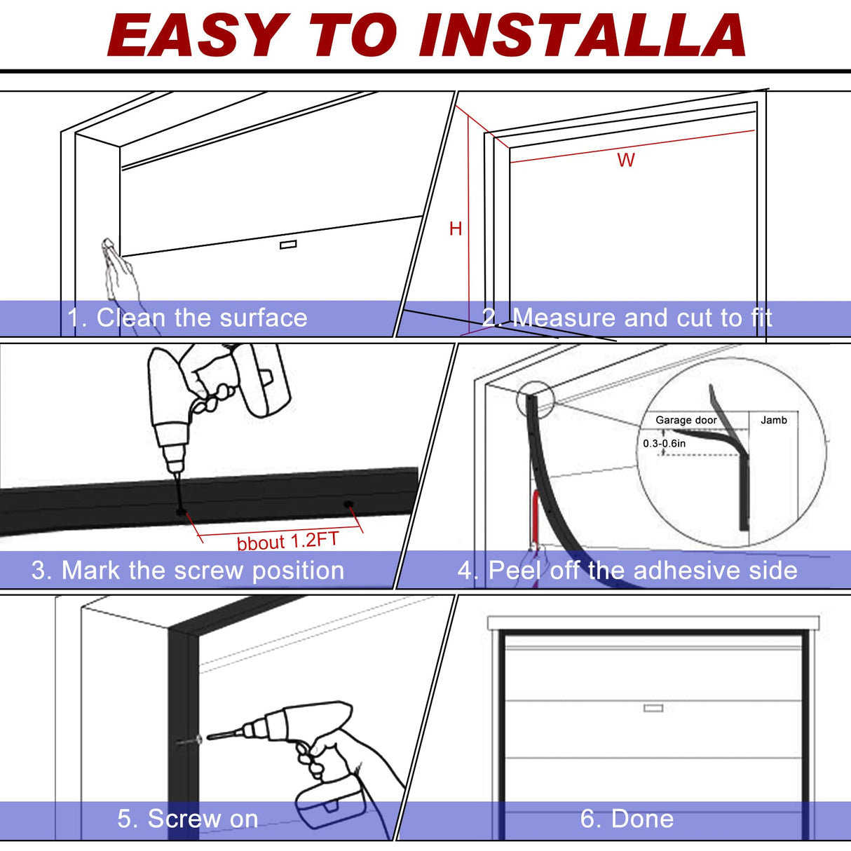 Weatherproofing Garage Door Seals Top and Sides Seal Strip PVC Garage Door Weather Stripping with Screws(Black, 50 ft) Nuogo