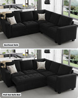 Belffin Modular Sectional Sleeper Sofa with Pull Out Couch Bed Velvet Convertible L Shaped Sectional Couch for Living Room Apartment Black Belffin