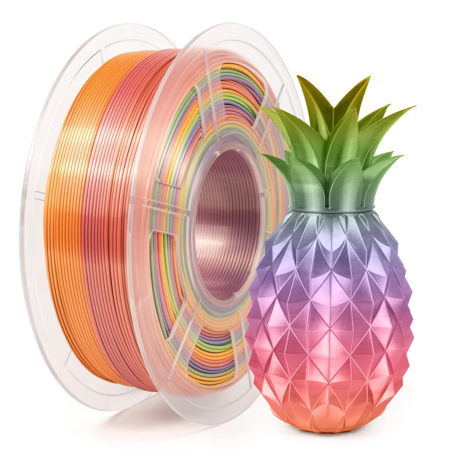 3D Printer Filament, Silk Rainbow PLA Filament 1.75 mm, Color Change Filament Dimensional Accuracy +/- 0.03 mm, 1 KG Spool, PLA Rainbow Silk Multicolor