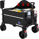 Collapsible Wagon Cart with Wheels Foldable - Folding Utility Heavy Duty Wagons Carts with Cover for Grocery Sports Garden Shopping Camping ROSONG