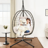 ONBRILL Hanging Egg Chair with Stand, Outdoor Indoor Egg Swing Chair with Cushion Headrest, Rattan Wicker Egg Chair with Dual Chains, 350LBS Capacity for Patio, Porch, Balcony, Bedroom (Khaki) ONBRILL