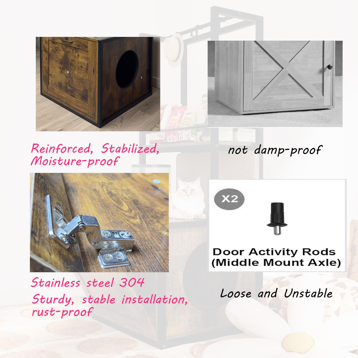 VFJ Cat Litter Box Enclosure Furniture,Hidden Litter Box Furniture for Living Room,with Storage Shelves and 2 Hanging Clothes Rack,Wooden Cat Washroom Furniture,Cat House,Fit Most of Litter Box(D) VFJ