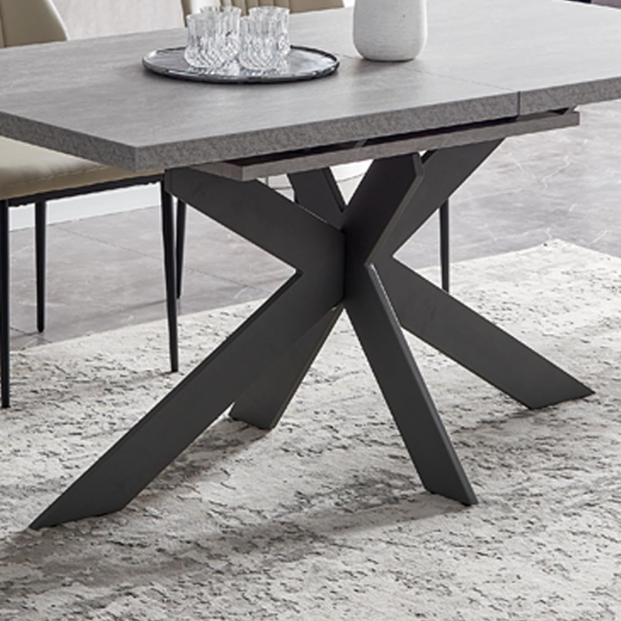 ZckyCine 6-8 People Modern Dining Table Rectangular Kitchen Dining Table Space-Saving Expandable Dining Table Metal Frame (Gray Table + 6 White Chairs) ZckyCine