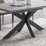 ZckyCine 6-8 People Modern Dining Table Rectangular Kitchen Dining Table Space-Saving Expandable Dining Table Metal Frame (Gray Table + 6 White Chairs) ZckyCine