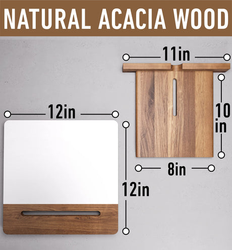 Acacia Cookbook Stand for Kitchen Counter - 12" x 12" Large Adjustable Non-Slip Acacia Wood Book Stand for Cookbooks - Collapsible for Easy Storage - Extra Large Recipe Book Holder for Kitchen Counter HB Design Co.