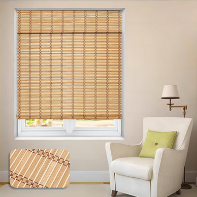 LUCKUP Cordless Natural Bamboo Roman Shades - Light Filtering Roll Up Blinds for Home & Office (44" W x 64" L)