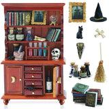 BEIREG Dollhouse Miniatures 1/12 Scale Accessories, Wooden Bookshelf Furniture Set - Magic Bottle&Potion, Witch Frame and Hat, Mini Bookcase, Haunted Dollhouse Halloween Decorations for Kids Gifts BEIREG