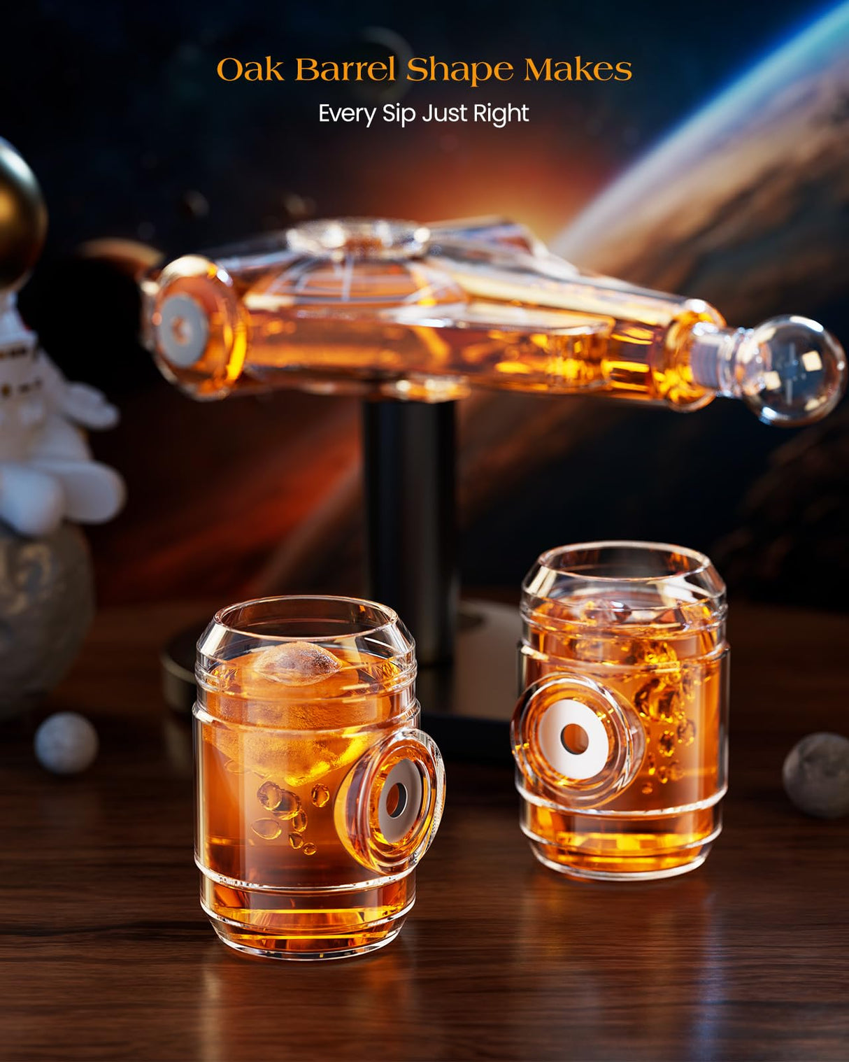 Valentines Birthday Gifts for Men Dad, Kollea Galaxy Spaceship Whiskey Decanter Sets for Men, Spacecraft Limited Edition, 2 Funny Shot Glasses, Unique Guys Brother Gift Ideas, Liquor Decanter for Bar Kollea