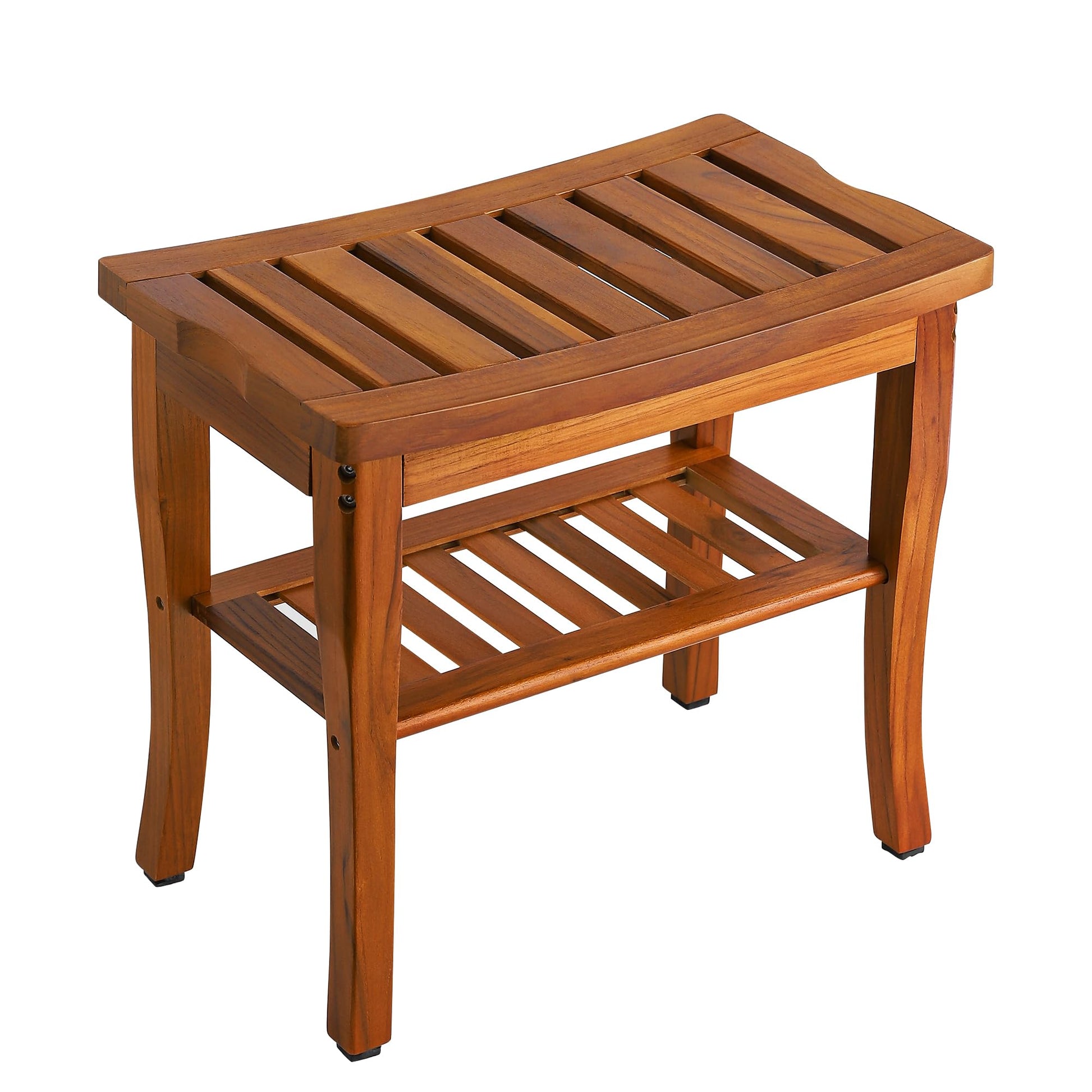 VaeFae Teak Shower Bench, Spa Bath Shower Stool with Storage Shelf, Wooden Seat Stool for Bathroom - WoodArtSupply