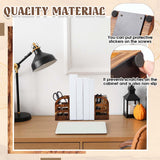 1 Pair 2 in 1 Rustic Burnt Wooden Bookend with Coated Metal Desk Supply Holds Non Skid Desktop Book Ends Pen Holder Pencil Cup Stationery Storage Bins Book Stopper for Home Office Dorm Room Memorywuu