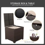 WAROOM Outdoor Patio Furniture Set 4 Piece Brown Rattan Sectional Sofa Couch PE Wicker Conversation Sets with Storage Box Glass Top Table and Non-Slip Khaki Cushion WAROOM