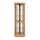 CKEASEAN Curio Cabinet Lighted Glass Display Cabinet, Tempered Glass Door and Shelve, Wood Corner China Cabinet Inclued Bulb, Corner Cabinet Rack for Living Room (Oak, 16.5''L 16.5''W 69.85''H) CKEASEAN