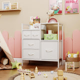 Furnulem Dresser for Bedroom Organization Fabric Dresser Units with 5 Storage Drawers Sturdy 2 Tier Shelf Large Space Dresser Bedroom Dresser for Hallway Entryway Dorm White Furnulem