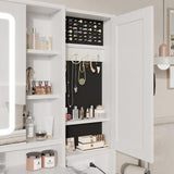 Fameill Vanity Desk with Mirror and Lights, Makeup Vanity Desk with Power Outlet, 2 Drawers & Storage, Vanity Table with Chair & Jewelry Cabinet, for Bedroom (White) Fameill