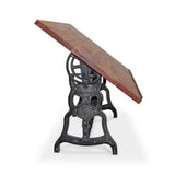 Rustic Deco Shoemaker Drafting Table Desk - Adjustable Height Iron Base - Tilt Top Rustic Deco