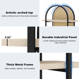 Yusong Bookshelf Rattan 5 Tier Arched Bookcase, 74" Tall Industrial Open Book Shelves for Living Room, Modern Freestanding Display Shelving Boho Storage Rack with Metal Frame for Office, Brown Yusong