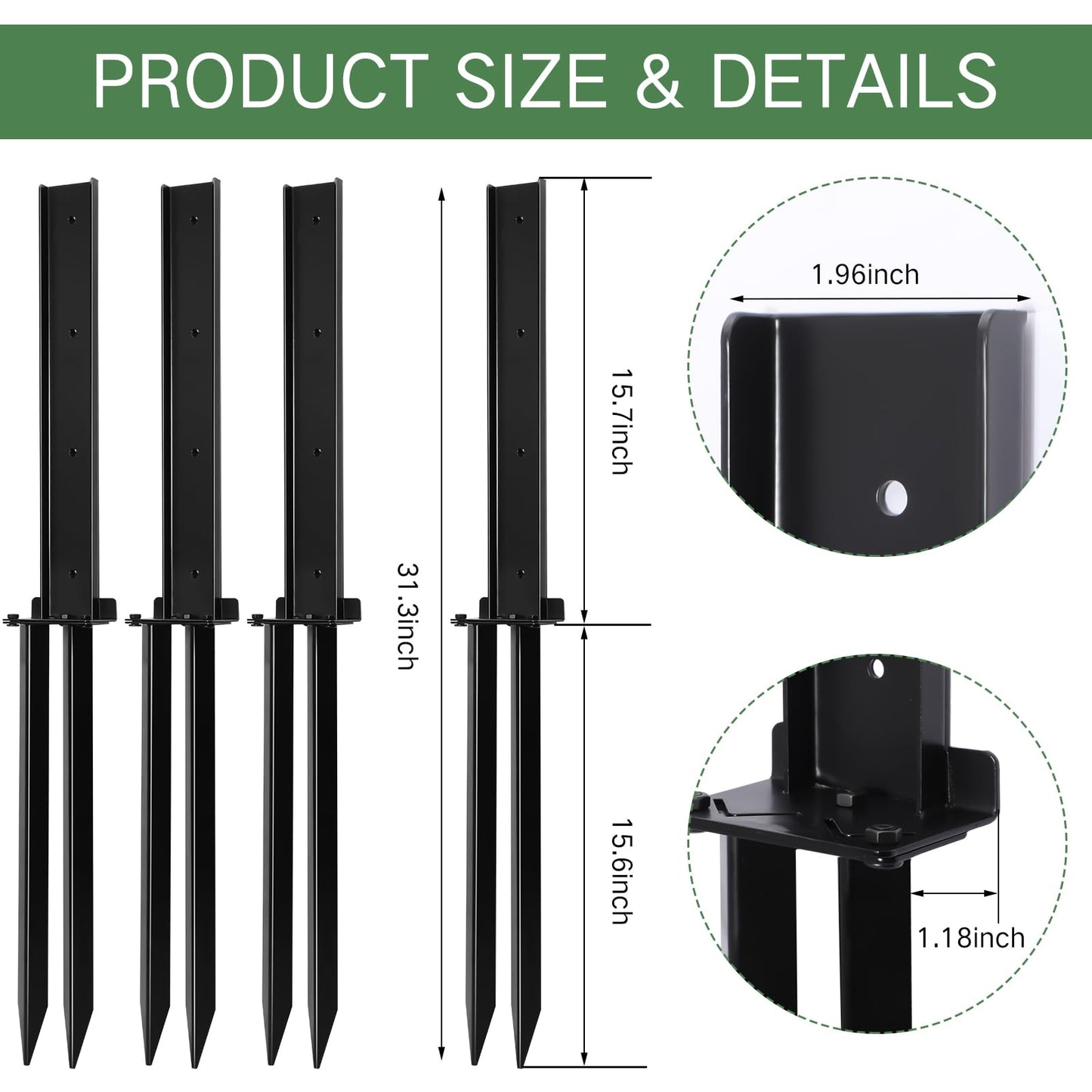 Zonon 4 Pack Fence Post Anchor Kit Metal Fence Post Repair Kit Heavy Duty Fence Post Spikes Fence Post Anchor Ground Spike for Repairing Tilted - WoodArtSupply