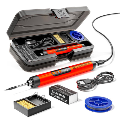 Cordless USB Rechargeable Portable Soldering Iron, Digital adjustable display screen, Heating Core, Soldering Iron Cord, Rosin, Soldering Iron Stand, Storage Case