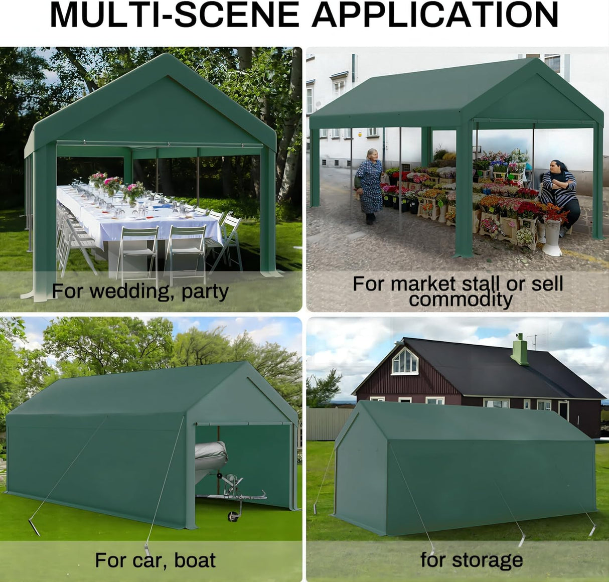 Carport, 10x20ft Heavy Duty Car Port, Portable Garage with Removable Sidewalls & Doors, Car Canopy with All-Season Tarp for Car Boat Truck Party (SGreen) TANGJEAMER