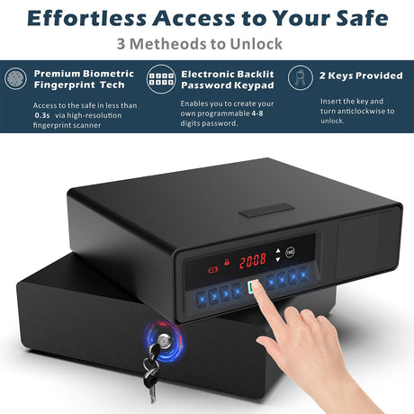 Z ZLJUAN Sliding Away Pistol Handgun Safe for Two Pistols,Quick Access Gun Safe with LCD Display of Time,Low Battery Warning,Unlock State,Drawer Safe for Nightstand Bedside Home Z ZLJUAN