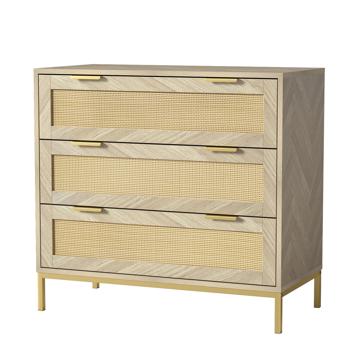 Anmytek 3 Drawer Dresser for Bedroom with Natural Rattan,Closet Dressers Chest of Drawers for Bedroom,Farmhouse Wood Large Nightstand with Storage Versatile Bedside Table for Bedroom Anmytek