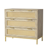 Anmytek 3 Drawer Dresser for Bedroom with Natural Rattan,Closet Dressers Chest of Drawers for Bedroom,Farmhouse Wood Large Nightstand with Storage Versatile Bedside Table for Bedroom Anmytek