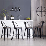 HAOBO Home 26" High Back Metal Counter Stool Height Bar Stools with Wooden Seat [Set of 4], Black HAOBO Home