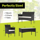 EconoHome 4-Piece Outdoor Patio Furniture Set - Patio Set with 2 Rattan Chairs, 1 Loveseat & 1 Glass -Top Coffee Table - Weather-Proof Wicker with Cushions - Conversation Set for Porch, Balcony, Lawn EconoHome