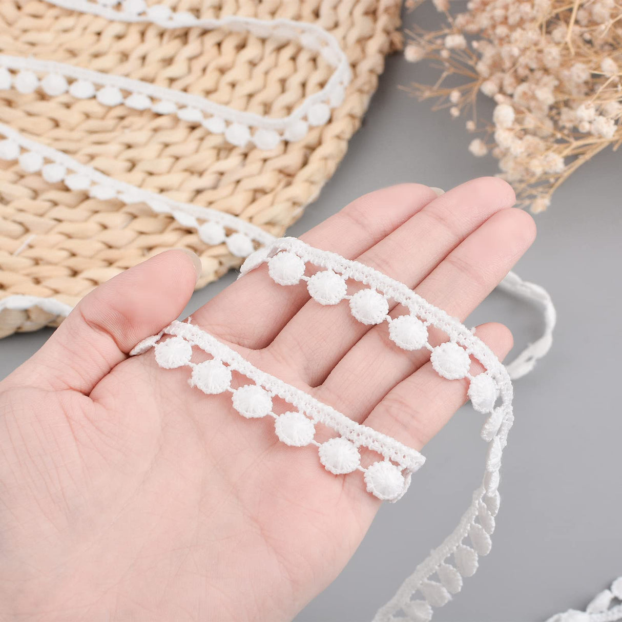 URROMA White Lace Trim Lace Ribbon, 15 Yards Tassels Lace Trim Embroidery Lace Trim Vine lace for Garment Sewing DIY Craft Costumes Home Decor, 1.3cm URROMA