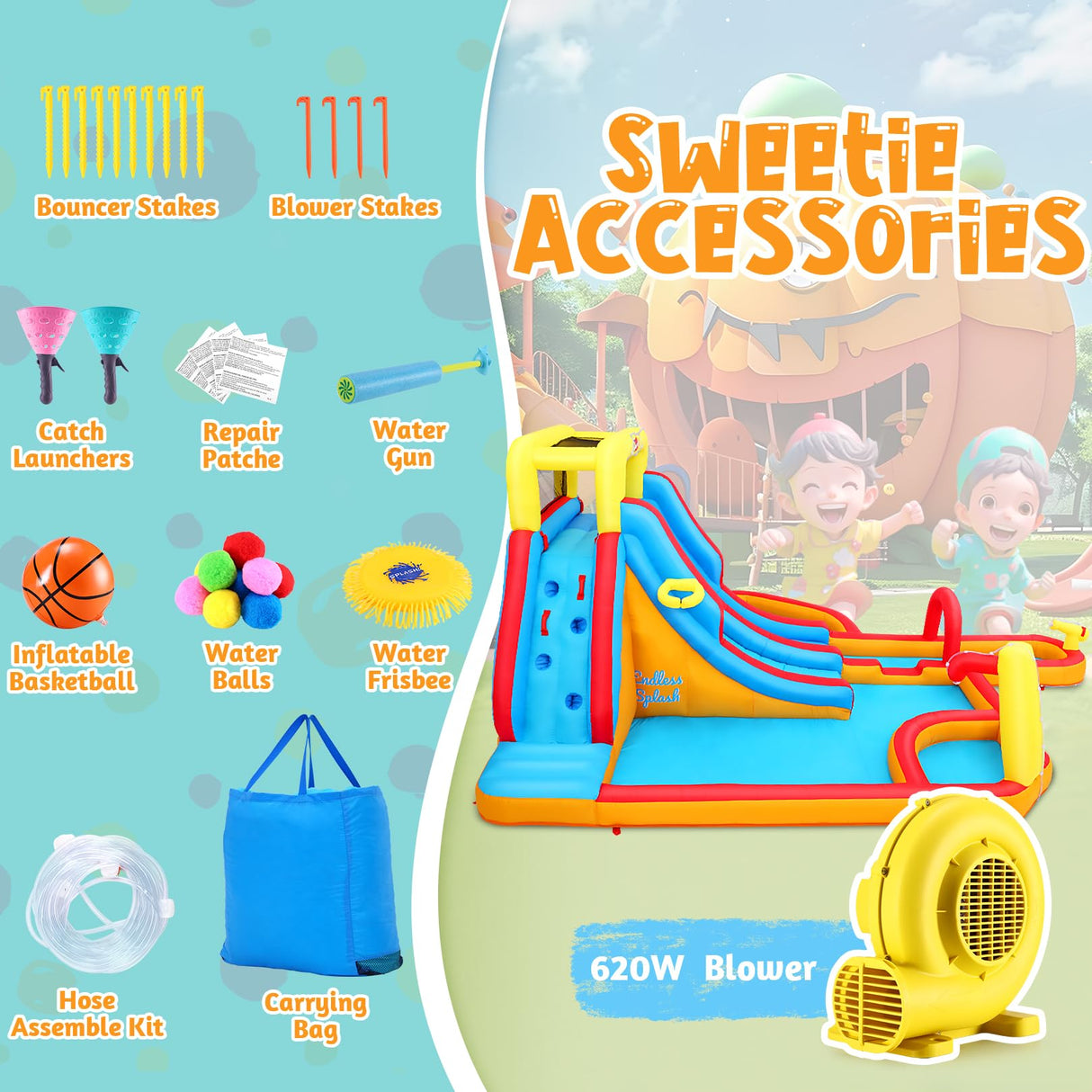 Whubefy Extra Large Inflatable Water Slide, 18X14 Ft Bounce House for 5-12, 840D+420D Oxford Fabric, Long Slide/Splash Pool/680W Blower/10 Accessories, Suitable for 10 Kids, Backyard Summer Fun Whubefy