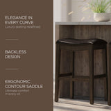 Maven Lane Adrien 31 Inch Bar Height Backless Saddle Barstool in Dark Walnut Finish with Marksman Saddle Vegan Leather Cushion Seat Maven Lane