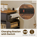 YATINEY Kitchen Island with Storage, Kitchen Storage Cabinets with Charging Station, Kitchen Island on Wheels, Rolling Island Table with Sliding Cabinet Door, Black and Rustic Brown ZD01UBR YATINEY